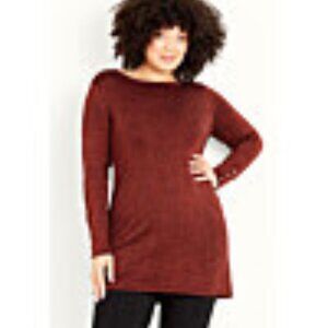 Avenue Evans Button Tunic Sweater Red & Black Shiny 26